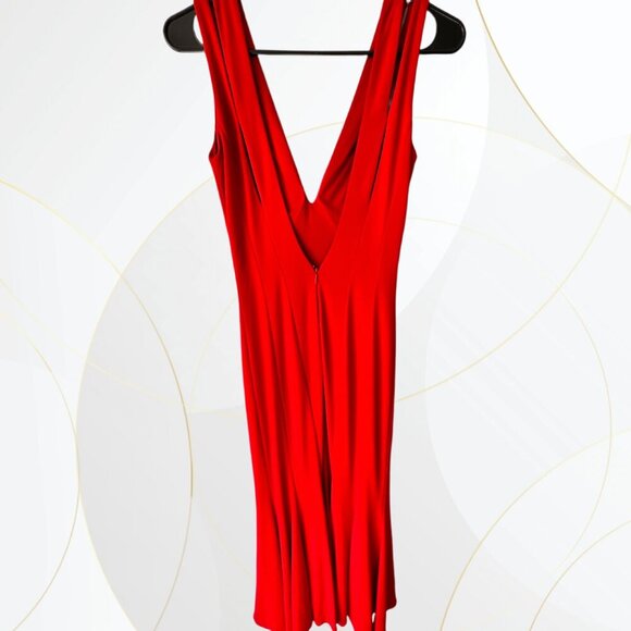 Halston Designer Plunge Neck Red Midi Dress - Picture 3 of 9